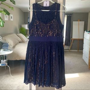 Navy lace tea length dress